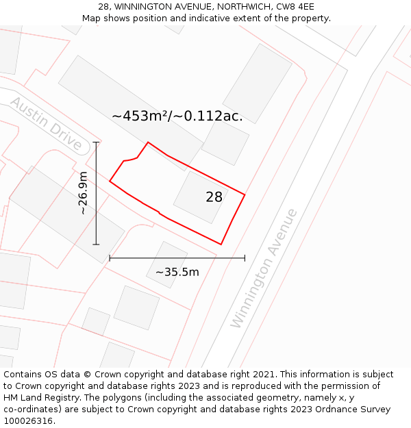 28, WINNINGTON AVENUE, NORTHWICH, CW8 4EE: Plot and title map