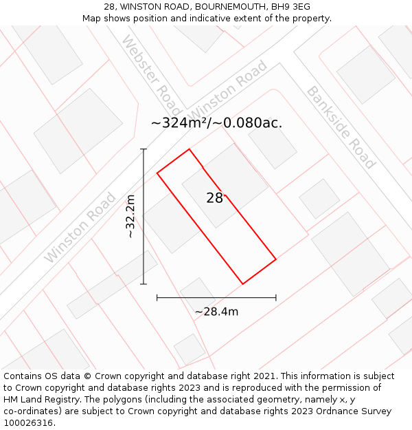 28, WINSTON ROAD, BOURNEMOUTH, BH9 3EG: Plot and title map