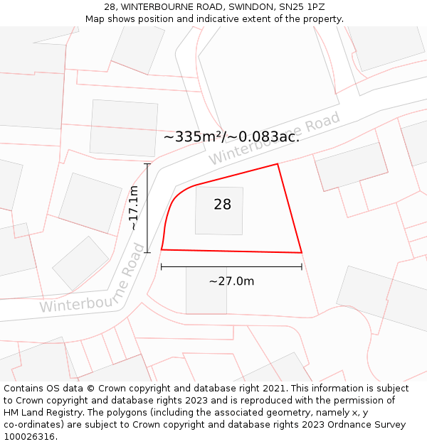 28, WINTERBOURNE ROAD, SWINDON, SN25 1PZ: Plot and title map