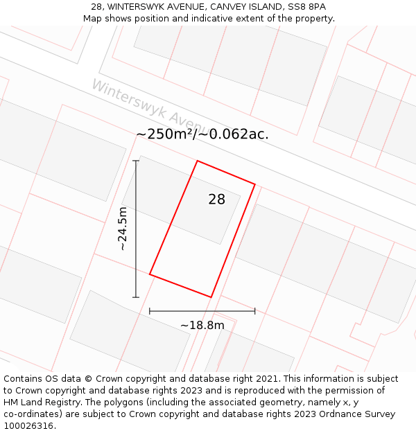 28, WINTERSWYK AVENUE, CANVEY ISLAND, SS8 8PA: Plot and title map