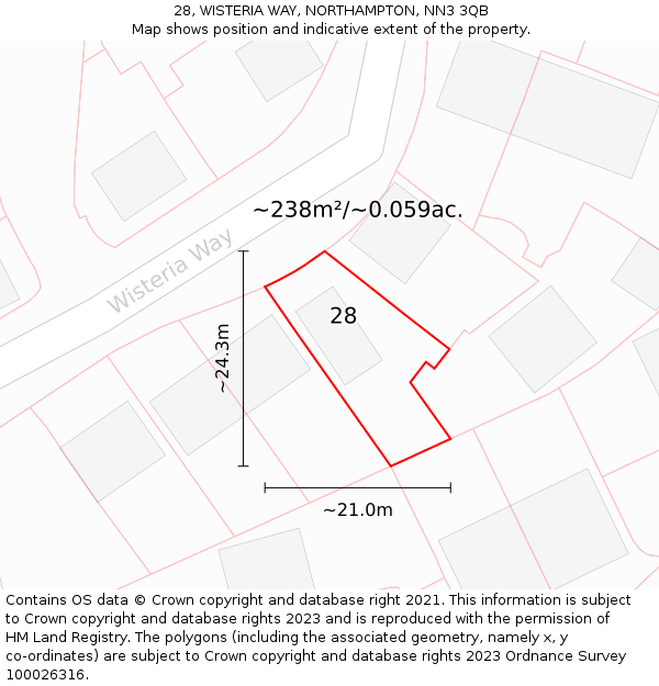 28, WISTERIA WAY, NORTHAMPTON, NN3 3QB: Plot and title map