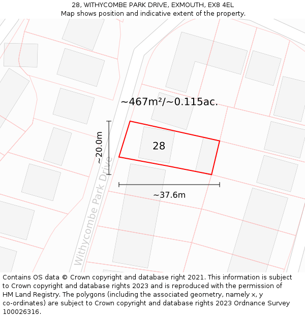 28, WITHYCOMBE PARK DRIVE, EXMOUTH, EX8 4EL: Plot and title map