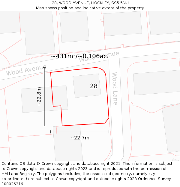 28, WOOD AVENUE, HOCKLEY, SS5 5NU: Plot and title map