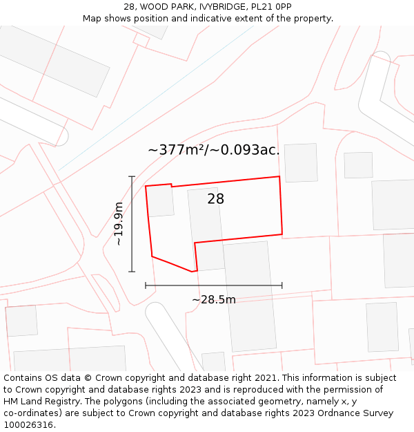 28, WOOD PARK, IVYBRIDGE, PL21 0PP: Plot and title map