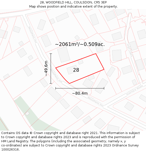 28, WOODFIELD HILL, COULSDON, CR5 3EP: Plot and title map