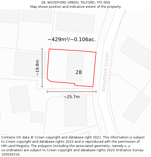28, WOODFORD GREEN, TELFORD, TF5 0NS: Plot and title map