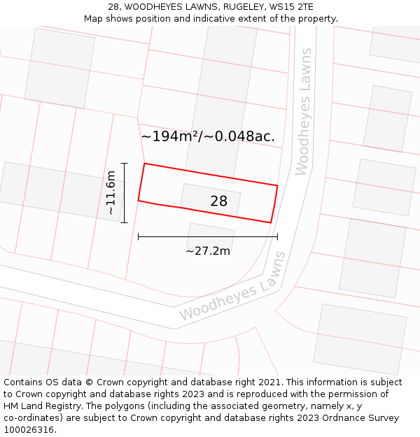 28, WOODHEYES LAWNS, RUGELEY, WS15 2TE: Plot and title map