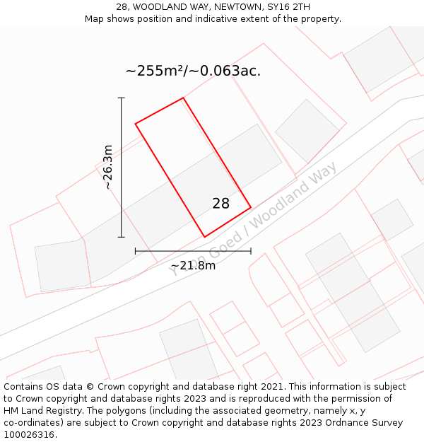 28, WOODLAND WAY, NEWTOWN, SY16 2TH: Plot and title map