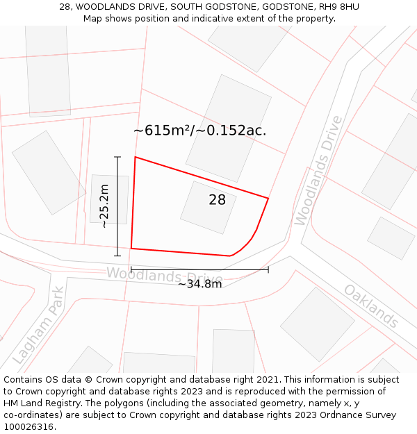 28, WOODLANDS DRIVE, SOUTH GODSTONE, GODSTONE, RH9 8HU: Plot and title map