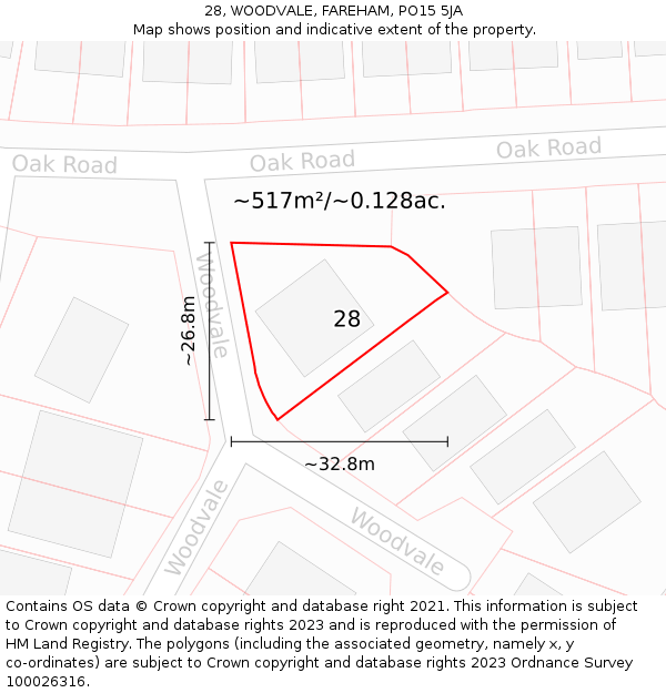 28, WOODVALE, FAREHAM, PO15 5JA: Plot and title map