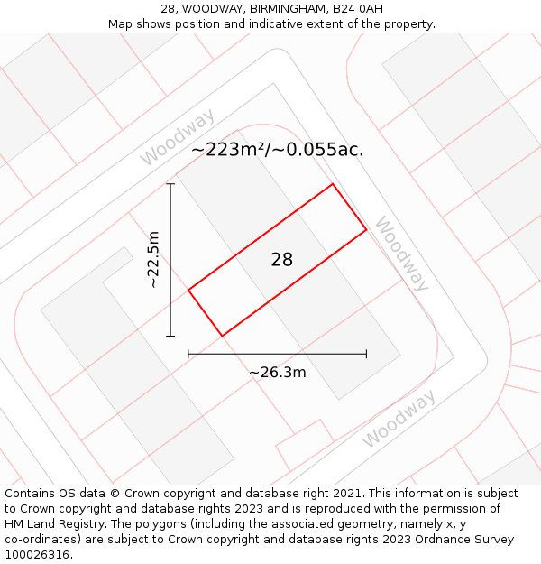 28, WOODWAY, BIRMINGHAM, B24 0AH: Plot and title map