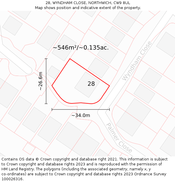 28, WYNDHAM CLOSE, NORTHWICH, CW9 8UL: Plot and title map