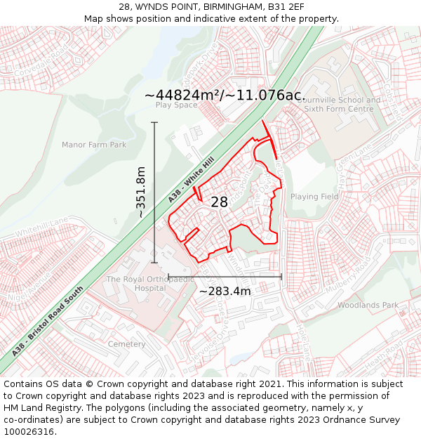 28, WYNDS POINT, BIRMINGHAM, B31 2EF: Plot and title map