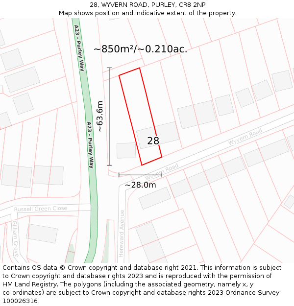 28, WYVERN ROAD, PURLEY, CR8 2NP: Plot and title map