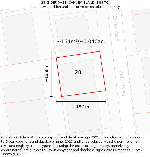 28, ZIDER PASS, CANVEY ISLAND, SS8 7QJ: Plot and title map