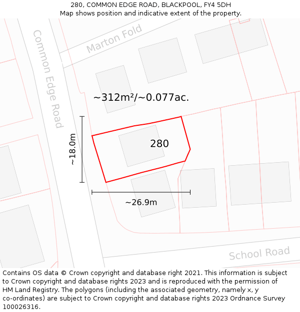 280, COMMON EDGE ROAD, BLACKPOOL, FY4 5DH: Plot and title map