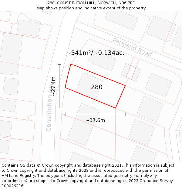 280, CONSTITUTION HILL, NORWICH, NR6 7RD: Plot and title map