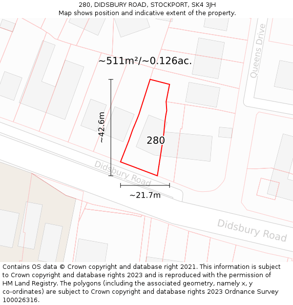 280, DIDSBURY ROAD, STOCKPORT, SK4 3JH: Plot and title map