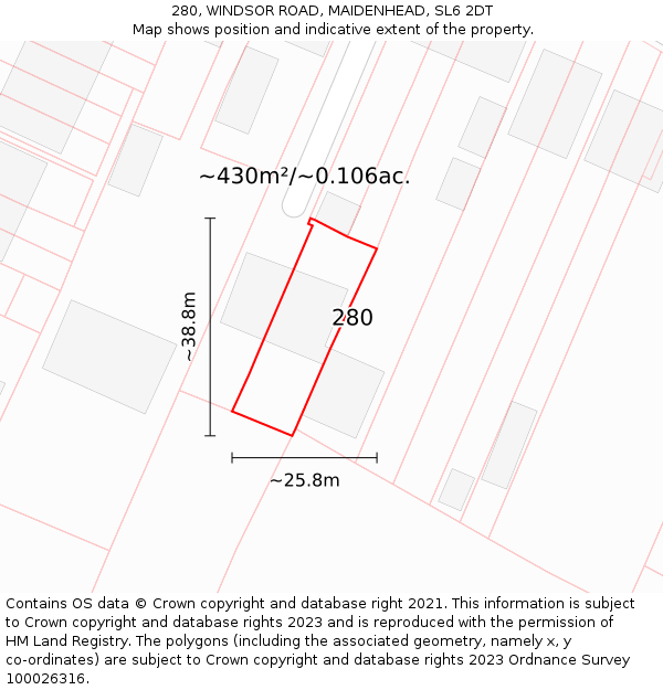 280, WINDSOR ROAD, MAIDENHEAD, SL6 2DT: Plot and title map