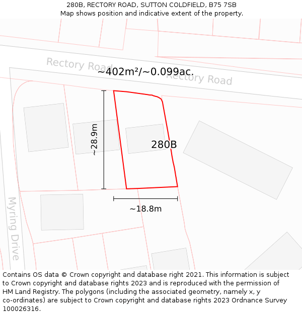 280B, RECTORY ROAD, SUTTON COLDFIELD, B75 7SB: Plot and title map