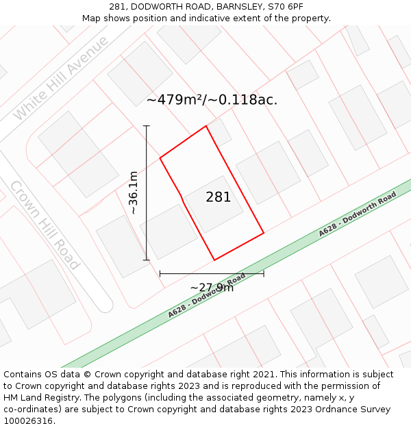 281, DODWORTH ROAD, BARNSLEY, S70 6PF: Plot and title map