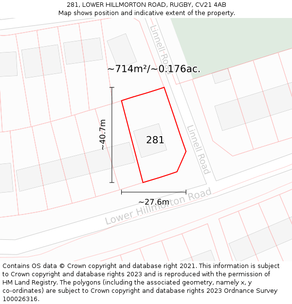 281, LOWER HILLMORTON ROAD, RUGBY, CV21 4AB: Plot and title map