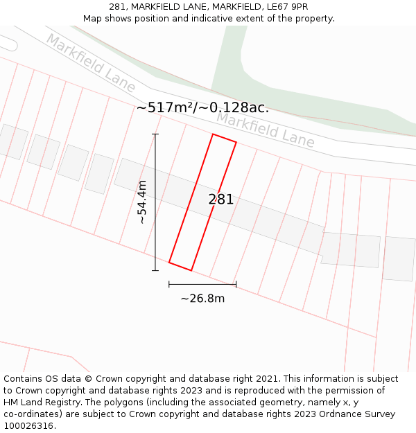 281, MARKFIELD LANE, MARKFIELD, LE67 9PR: Plot and title map