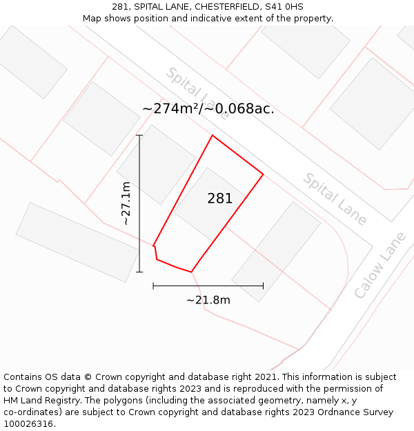 281, SPITAL LANE, CHESTERFIELD, S41 0HS: Plot and title map