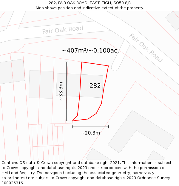 282, FAIR OAK ROAD, EASTLEIGH, SO50 8JR: Plot and title map