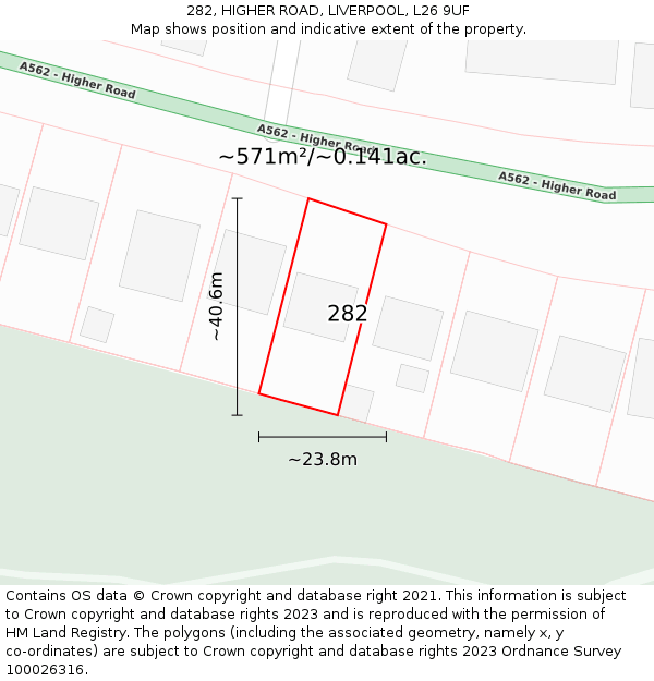 282, HIGHER ROAD, LIVERPOOL, L26 9UF: Plot and title map