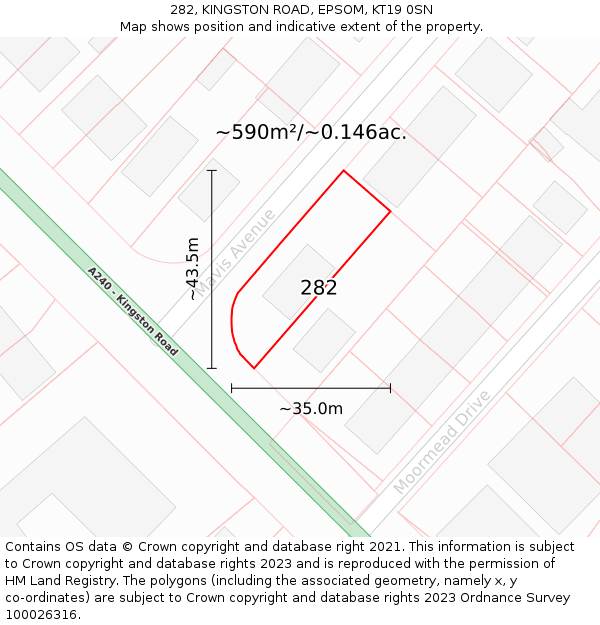 282, KINGSTON ROAD, EPSOM, KT19 0SN: Plot and title map