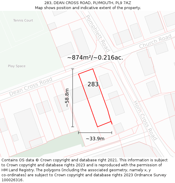 283, DEAN CROSS ROAD, PLYMOUTH, PL9 7AZ: Plot and title map