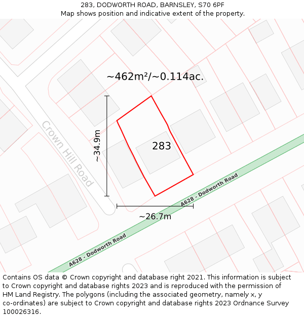 283, DODWORTH ROAD, BARNSLEY, S70 6PF: Plot and title map