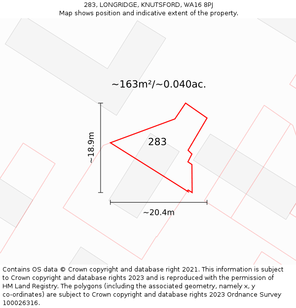 283, LONGRIDGE, KNUTSFORD, WA16 8PJ: Plot and title map