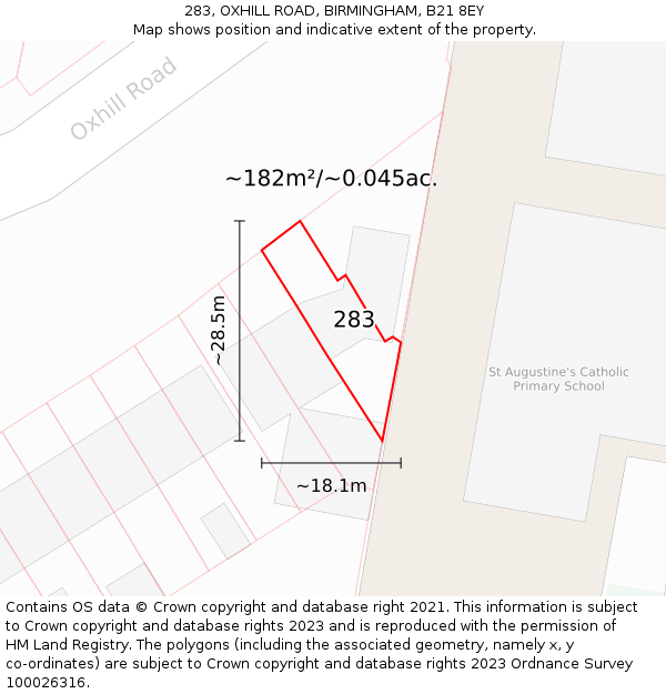 283, OXHILL ROAD, BIRMINGHAM, B21 8EY: Plot and title map