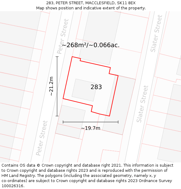 283, PETER STREET, MACCLESFIELD, SK11 8EX: Plot and title map