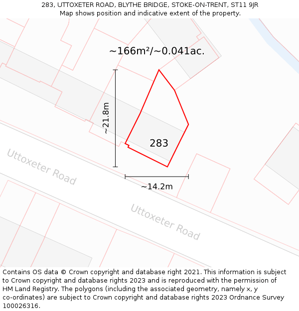 283, UTTOXETER ROAD, BLYTHE BRIDGE, STOKE-ON-TRENT, ST11 9JR: Plot and title map