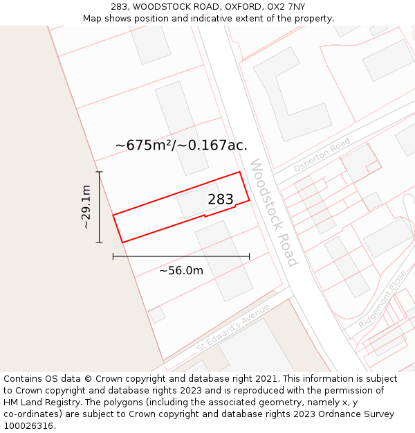 283, WOODSTOCK ROAD, OXFORD, OX2 7NY: Plot and title map