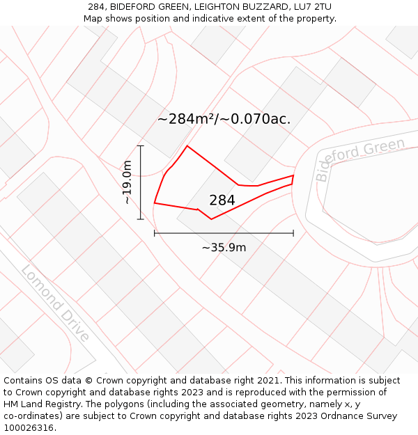 284, BIDEFORD GREEN, LEIGHTON BUZZARD, LU7 2TU: Plot and title map