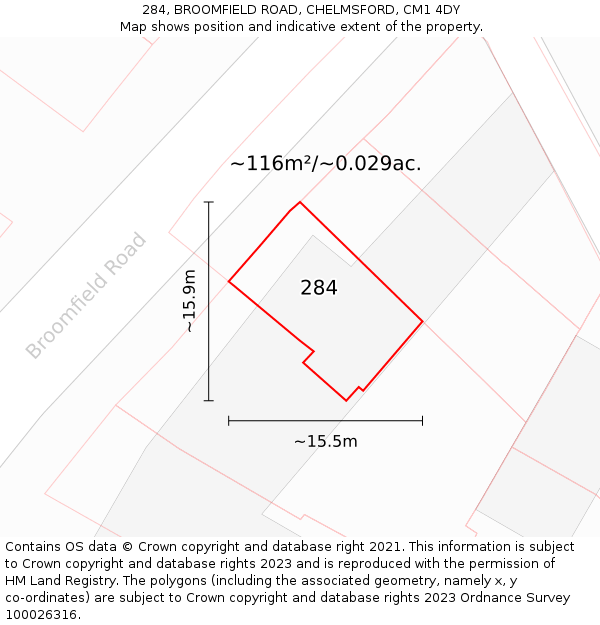 284, BROOMFIELD ROAD, CHELMSFORD, CM1 4DY: Plot and title map