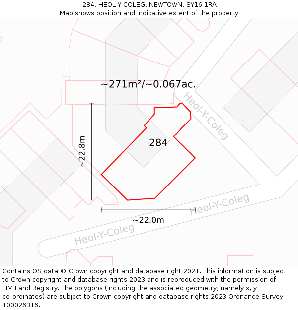 284, HEOL Y COLEG, NEWTOWN, SY16 1RA: Plot and title map