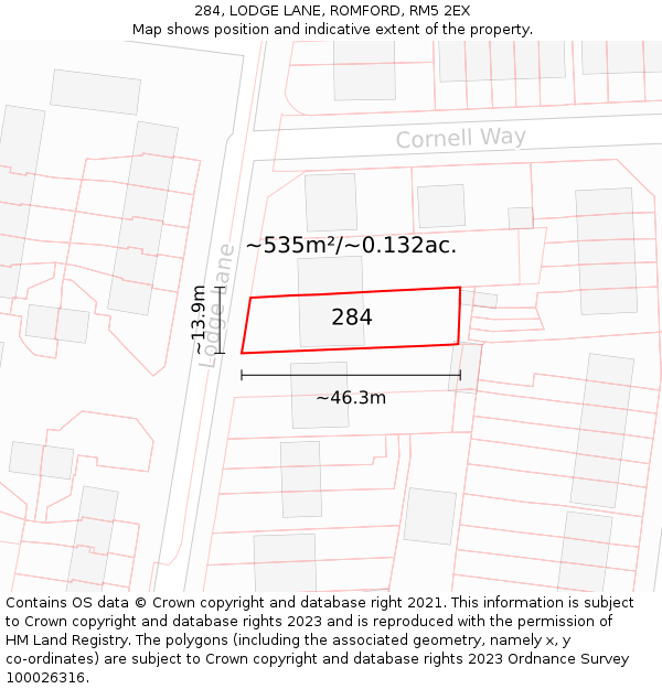 284, LODGE LANE, ROMFORD, RM5 2EX: Plot and title map