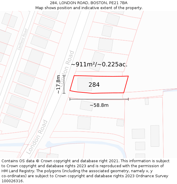 284, LONDON ROAD, BOSTON, PE21 7BA: Plot and title map