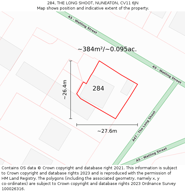 284, THE LONG SHOOT, NUNEATON, CV11 6JN: Plot and title map