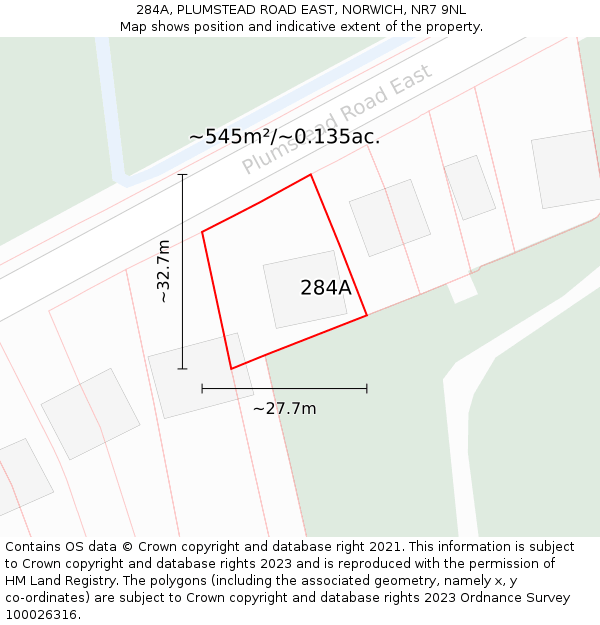 284A, PLUMSTEAD ROAD EAST, NORWICH, NR7 9NL: Plot and title map