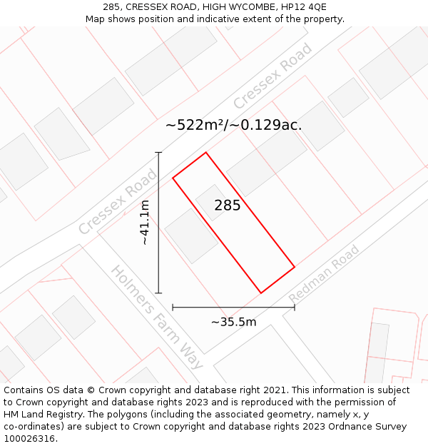 285, CRESSEX ROAD, HIGH WYCOMBE, HP12 4QE: Plot and title map