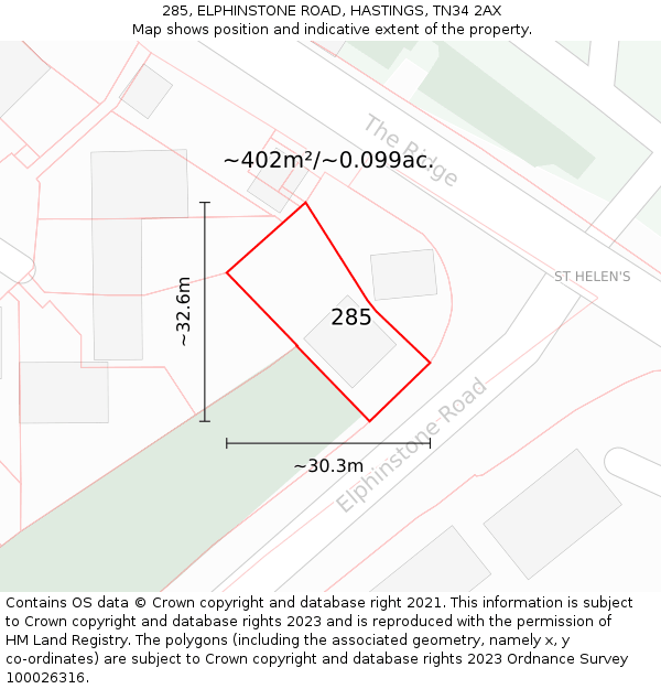 285, ELPHINSTONE ROAD, HASTINGS, TN34 2AX: Plot and title map