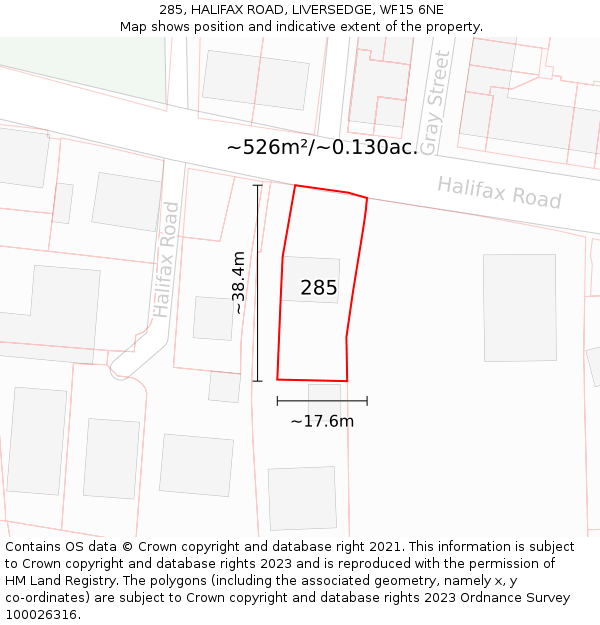 285, HALIFAX ROAD, LIVERSEDGE, WF15 6NE: Plot and title map