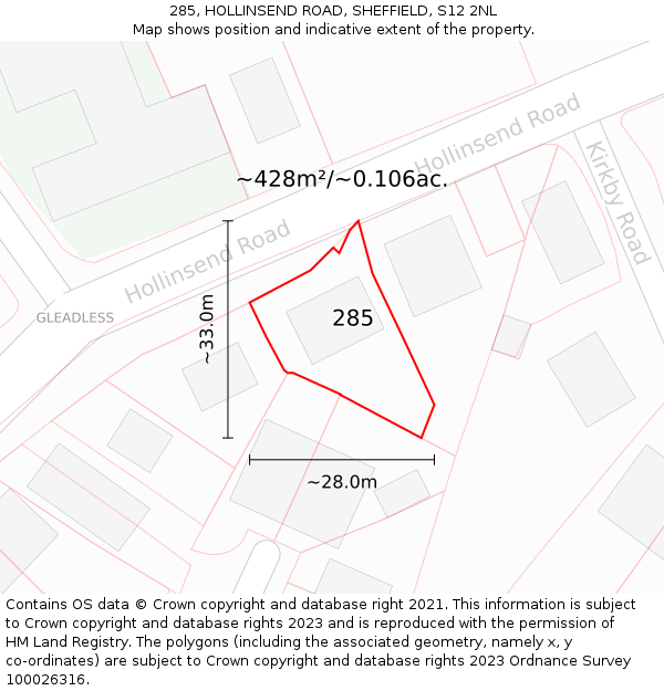 285, HOLLINSEND ROAD, SHEFFIELD, S12 2NL: Plot and title map
