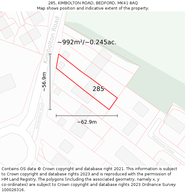 285, KIMBOLTON ROAD, BEDFORD, MK41 8AQ: Plot and title map